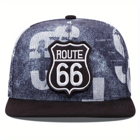 Casquette Snapback Broderie Route 66 Acrylique Visière Plate Baseball Retro Street Imprimé Lettres Pare-Soleil Hommes Femmes