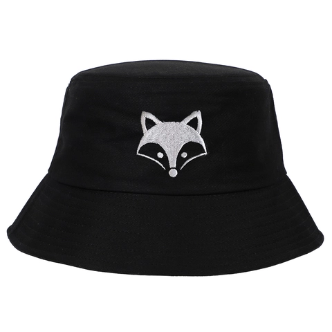 Fox Head Embroidery Cotton Bucket Hat Breathable Sun Protection Outdoor Casual Fashion Summer Hat