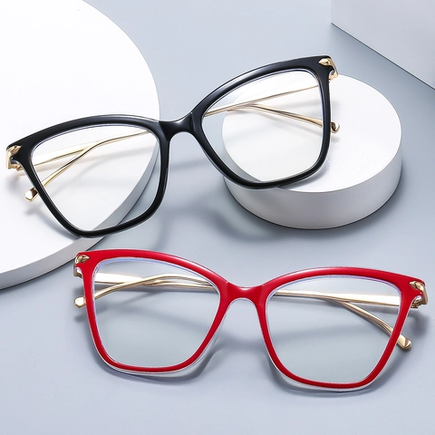 Cat Eye Eyeglasses Frame For Women Vintage Fashion PC Plastic And Gold Metal Temples UV400 Anti Blue Light