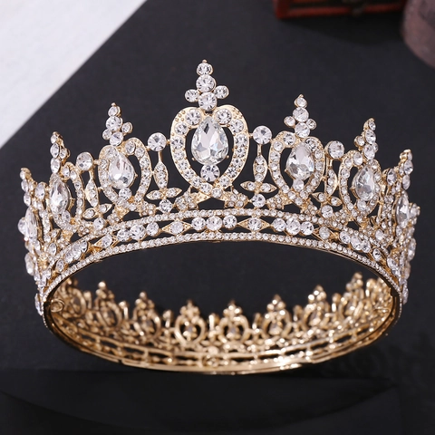 Barocke Braut Tiara Legierung Strass Kristall Herzförmige Hochzeit Krone Für Frauen Eleganter Kopfschmuck