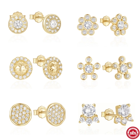 925 Sterling Silver Flower Round Halo Stud Earrings Inlaid With White Zirconia Elegant Fashion Jewelry Gift For Women