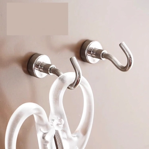 Strong Magnetic Hooks Heavy Duty Stainless Steel No Drill Wall Hanger For Refrigerator Kitchen Organization Silver