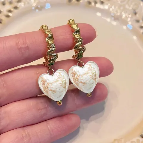 Perle In Vetro A Forma Di Cuore Lampwork Perline Sciolte Con Glitter In Foglia D'oro Per Creazione Di Gioielli DIY