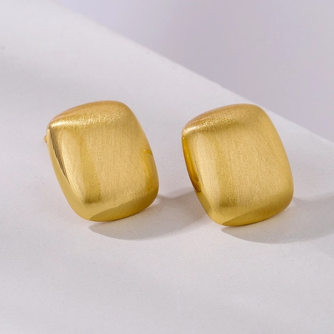Pendientes Geométricos De Cobre Bañados En Oro Textura Cepillada Cuadrados Redondos Joyería Moderna Minimalista Mujer