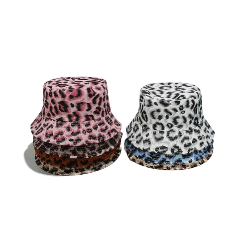 Women Leopard Print Bucket Hat Polyester Sun Protection Foldable Fisherman Cap For Summer Travel Beach Outdoor Accessory