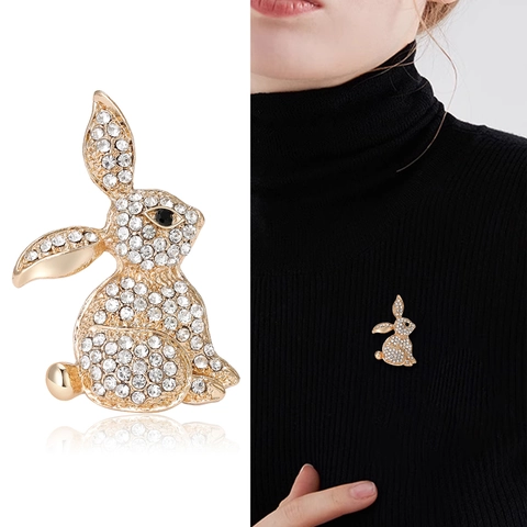 Broche De Conejo Pin Aleación Con Incrustaciones De Diamantes De Imitación Animal Lindo Zodíaco Joyería De Moda Para Mujer