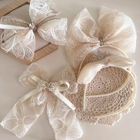 Accessoires Cheveux Enfants Bandeau Noeud Barrettes Paillettes Maille Strass Couronne Style Princesse Filles Doux