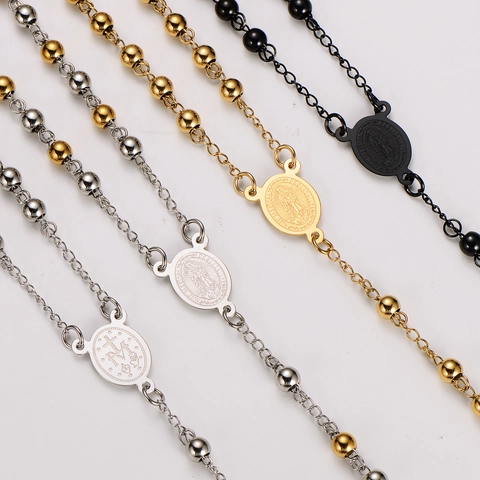 Collana Rosario Vintage In Acciaio Inossidabile Con Perle Medaglia E Ciondolo Croce Gioielli Religiosi Per Uomo Donna