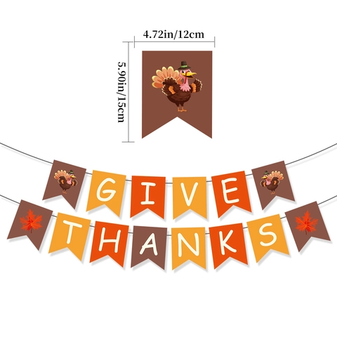 Thanksgiving Banner Papier Give Thanks Schriftzug Cartoon Truthahn Ahornblatt Herbst Party Dekoration Wandbehang