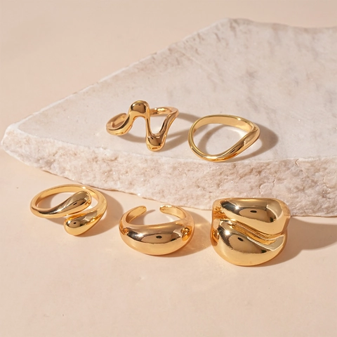 Anillos De Aleación Geométricos Irregulares Minimalistas Para Mujeres Estilo Metal Líquido Brillante Joyería De Tendencia