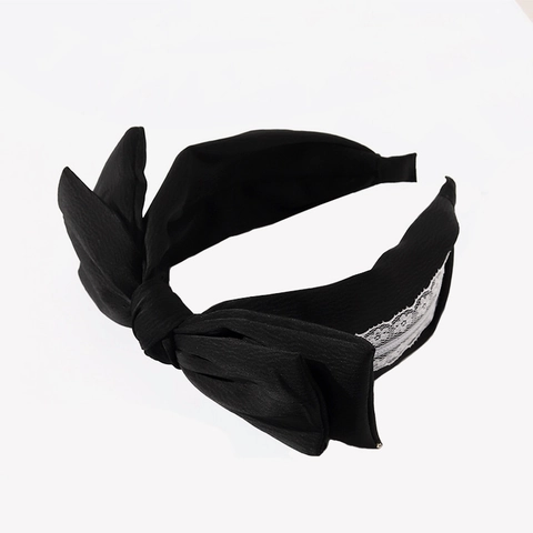 Oversized Bow Headband With Lace Trim Fabric Sweet Wide Hair Band Non-slip Elegant Headpiece For Women