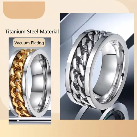 Spinner Ring Stainless Steel Rotatable Chain Roman Numeral Viking Rune Anxiety Relief Band Men Unisex Fashion Jewelry