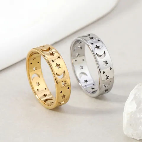 Hollow Star Moon Edelstahl Ringe Geometrische Gold Silber Vergoldet Mode Punk Schmuck Für Männer Frauen Unisex