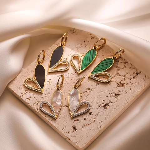 Orecchini A Cuore Asimmetrici Placcati Oro Acciaio Inossidabile Zircone Gioielli Vintage Donna