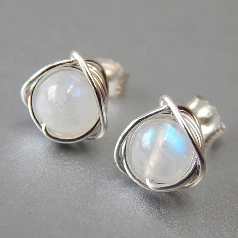 Faux Moonstone Stud Earrings Copper Wire Wrapped Bird Nest Design Chic Jewelry For Women Silver Plated Sweet