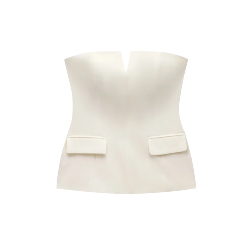 Top A Tubo Senza Spalline Da Donna Corsetto Scollo A V Vestibilità Aderente Corto Con Tasche A Patta Stile Chic