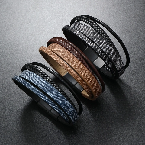 Multi Layer Geflochtenes Lederarmband Mit Legierung Magnetverschluss Vintage Retro Mode Armband Schmuck Für Herren
