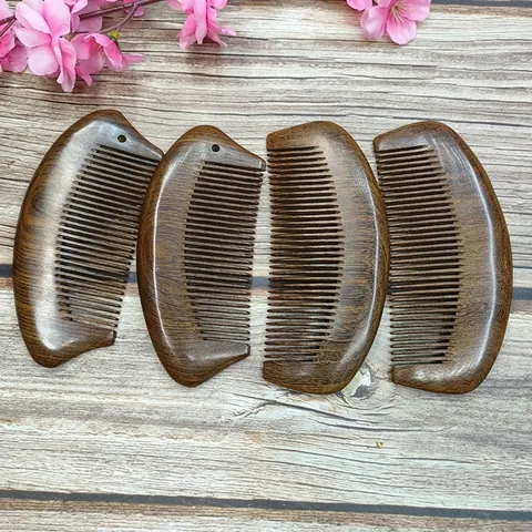 Pettine Per Capelli In Legno Di Sandalo Naturale Antistatico Massaggio Spazzola Cuoio Capelluto Artigianale Spesso Lucidato Forme Uniche