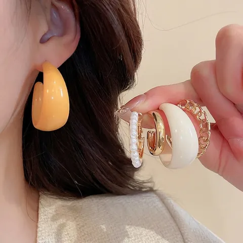 Acryl Kunstperle C-Form Creolen Geometrischer Einfacher Modeschmuck Für Damen Mit Silver Earring Post