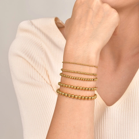 Minimalist Stainless Steel Round Bead Bracelet For Women Gold Plated Metallic Stackable Beaded Chain Bracelet Jewelry Gift