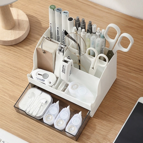 Desktop Storage Box Multi-Grid Desk Organizer ABS Plastic With Transparent Drawer For Stationery Cosmetics Office School
