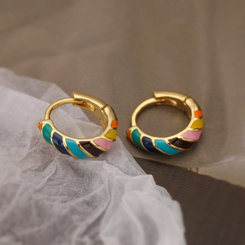Boho Vintage Kleurrijke Emaille Huggie Hoop Oorbellen Koper Goud Zilver Verguld Retro Geometrische Sieraden Dames
