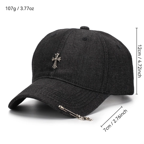 Cappello Da Baseball In Denim Vintage Con Croce In Metallo Stile Gothic Punk Cappello Da Sole Regolabile