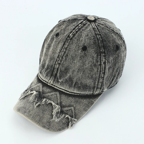 Retro Distressed Denim Baseball Cap 100% Cotton Washed Frayed Edge Adjustable Sun Hat Vintage Streetwear For Men Women