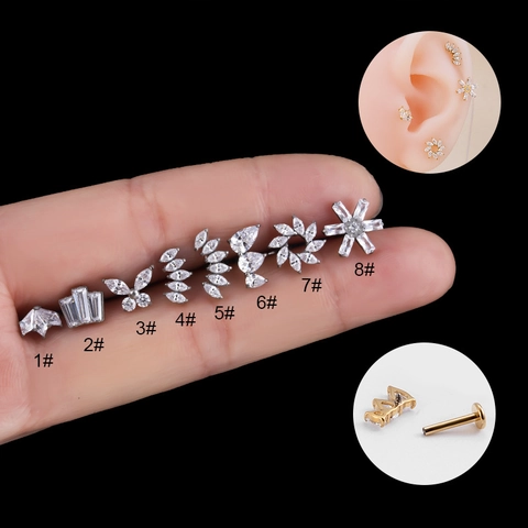 Titanium Knorpel Piercing Stecker Innengewinde Flache Rückseite Lippenring Zirkon Krone Schmetterling Helix Schmuck Für Damen