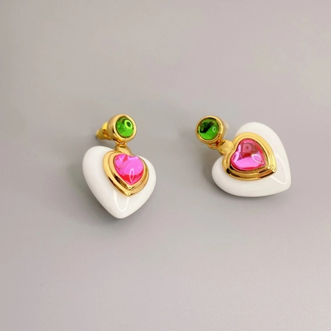 Orecchini Pendenti in Rame a Forma di Cuore Vintage per Donna Con Perno in Argento Sterling 925 Strass Intarsiato Gioielli