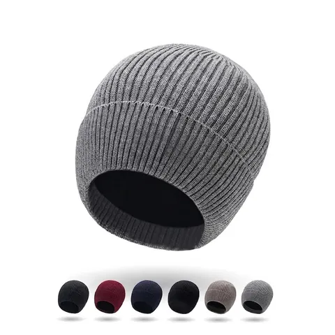 Gorro De Punto Hilo Hilado Con Núcleo Color Sólido Cálido Invierno Canalé Dobladillo Minimalista Para Hombre Mujer