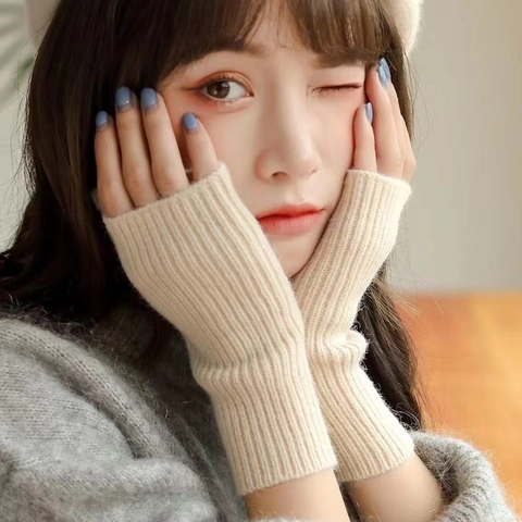 Knitted Fingerless Gloves Cotton Thick Warm Winter Solid Color Wrist Warmer Mitten For Typing Writing Student Accessory