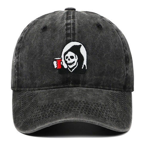 Casquette De Baseball Broderie Faucheuse Coton Lavé Vintage Ajustable Dad Hat Pour Hommes Femmes Halloween