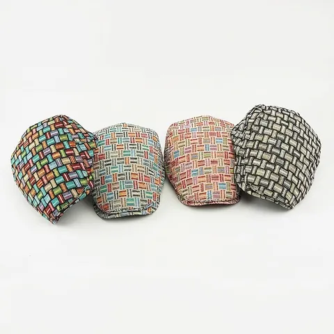 Vintage Plaid Woven Flat Cap Jacquard Pattern Ivy Newsboy Hat Polyester Adjustable Breathable Retro Accessory