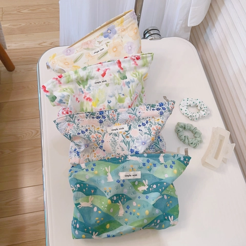 Grande Borsa Per Trucco In Tela Di Cotone Floreale Organizzatore Da Viaggio Portatile Pochette Con Cerniera Stile Pastorale