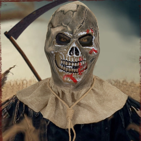 Máscara De Espantapájaros De Halloween Aterradora Salpicaduras De Sangre Calavera Cabeza Completa Látex Arpillera Fiesta De Terror
