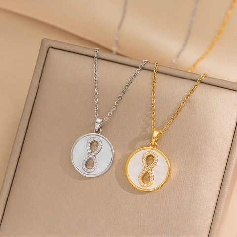 Collar Colgante Infinito 8 Acero Inoxidable Nácar Circón Incrustado Minimalista Joyería De Lujo Ligera Para Mujeres