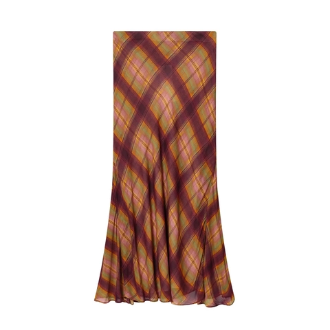 Vintage Plaid Long Skirt Women Polyester Satin Retro High Waist Fishtail Streetwear Fashion Multi Color Checkered