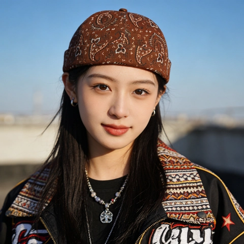 Retro Paisley Pattern Corduroy Docker Hat Brimless Cap Adjustable Miki Hat Round Top Ethnic Style Streetwear Unisex
