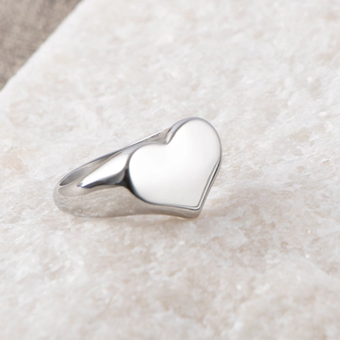 Anello A Sigillo A Cuore Minimalista Acciaio Inossidabile Lucidato Superficie A Specchio Gioielli Di Moda Per Uomini E Donne Stile Neutro