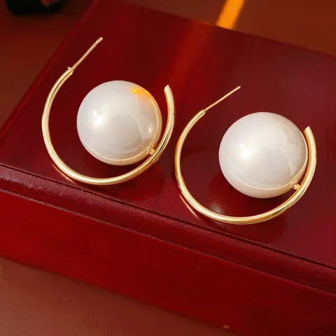 Orecchini A Cerchio Con Perla Artificial A Forma Di C Vintage Francese Con Perno In Argento Gioielli Eleganti In Lega Per Donna