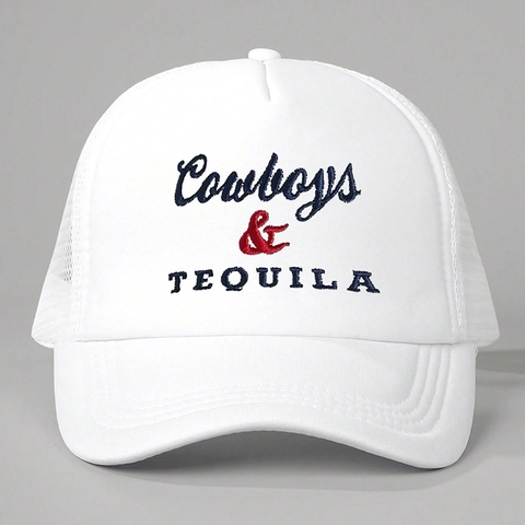 Cappello Trucker Ricamato Cowboys & Tequila Vintage Mesh Baseball Cap Traspirante Regolabile Cappello Da Sole All'aperto