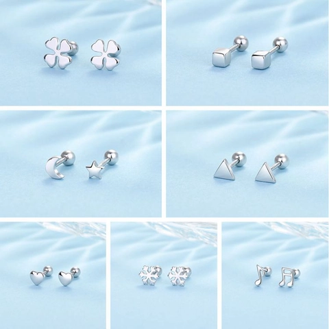 Pendientes de Botón de Cobre Minimalistas Con Poste de Plata de Ley 925 Corazón Trébol Estrella Luna Pendientes Geométricos
