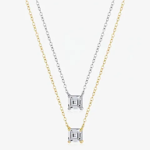 925 Sterling Silver Necklace With Square Emerald Cut Zirconia Elegant Pendant Clavicle Chain For Women Jewelry
