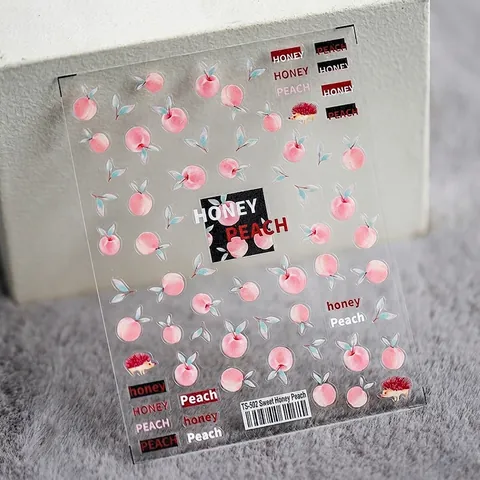 Autocollants Pour Ongles Pêche Sucrée Motifs Fruits Roses Et Hérisson Adhésif Ultra Fin Décoration Manucure DIY