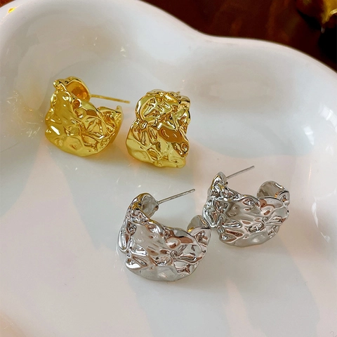 Orecchini Geometrici Irregolari Increspati A Forma Di C Con Perno In Argento Sterling 925 Gioielli In Rame Per Donna