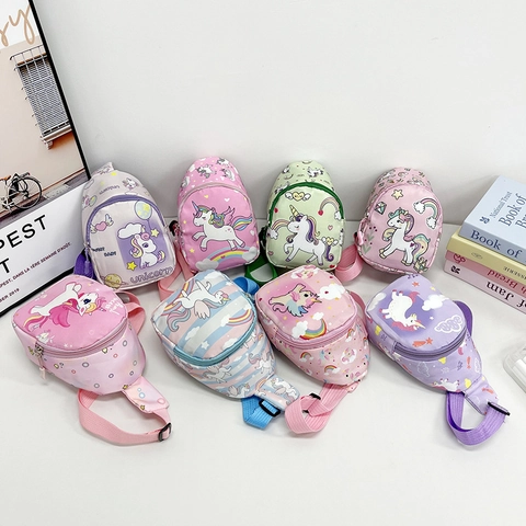Cute Cartoon Unicorn Kids Chest Bag Durable Nylon Crossbody Bag For Kindergarten Boys Girls Casual Shoulder Bag