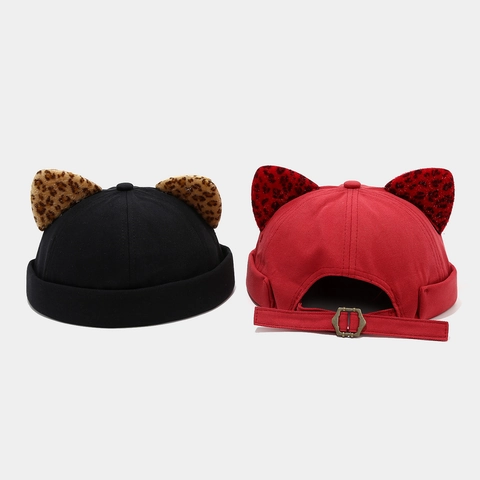 Leopard Ear Docker Hat Cotton Brimless Sailor Cap Vintage Streetwear Adjustable Hip Hop Miki Hat For Men Women