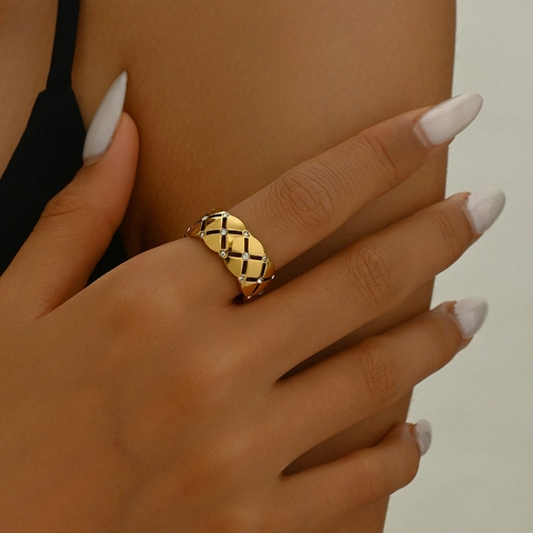 Gestikt Holle Ring Goud Verguld Roestvrij Staal Geometrische Sieraden Met Zirkonia Voor Dames Mode