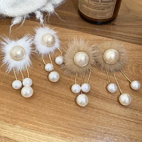 Faux Fur Bommel Lange Quasten Ohrringe Mit Künstliche Perlenimitat Und Silbernem Ohrstecker Eleganter Herbst Winter Schmuck Damen
